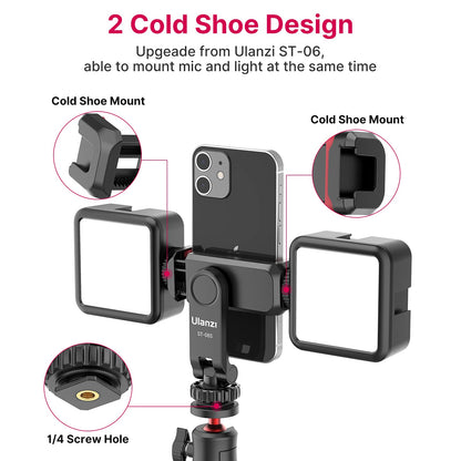 Phone Tripod Mount Holder for iPhone - ULANZI ST-06S Camera Hot 2 Cold Shoe Phone Mount Compatible for iPhone Android Sony Canon DJI Ronin S/SC Zhiyun Gimbals