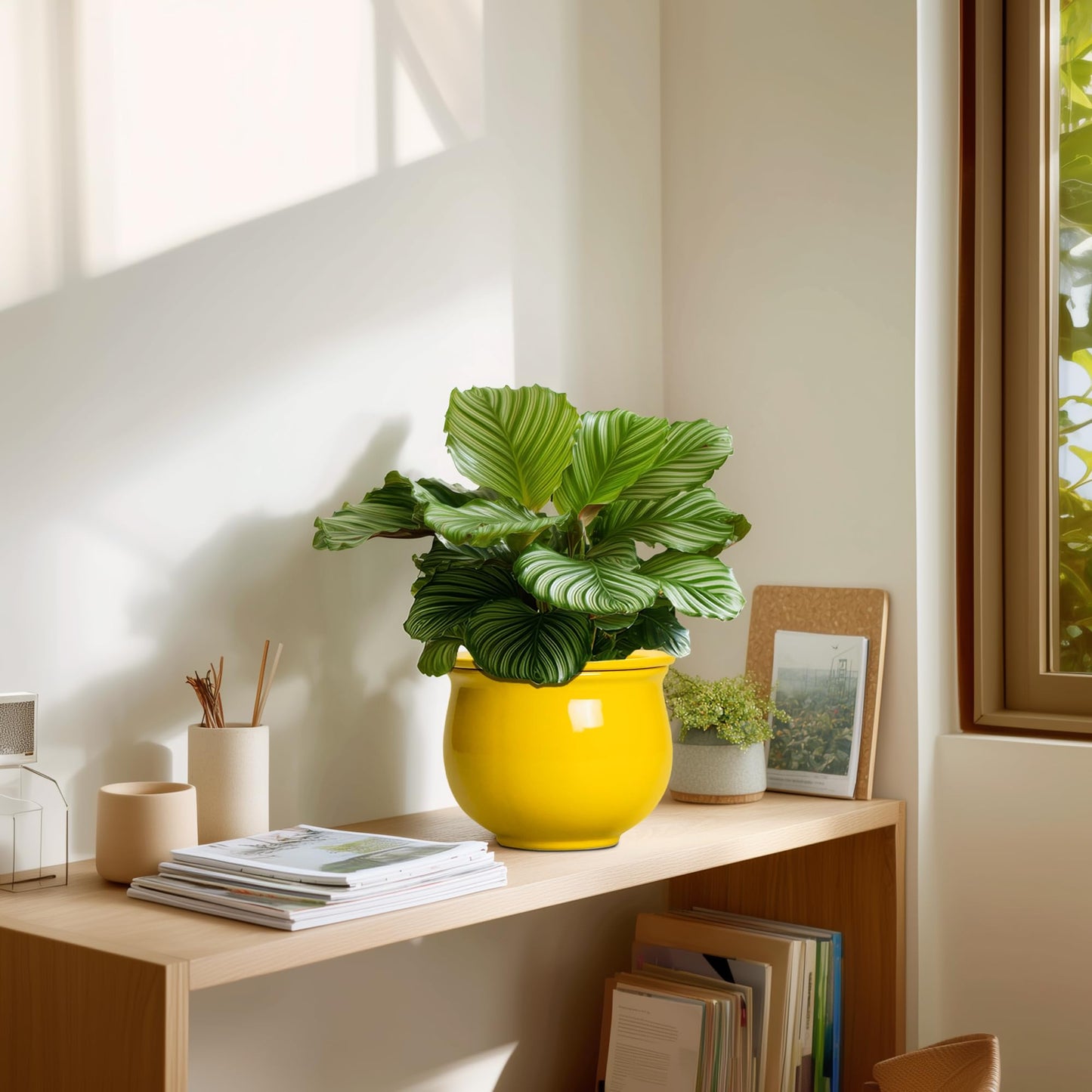 Teagas Ceramic Self Watering Planters, 6 Inch African Violet Pots for Indoor Outdoor Plants, Ceramic Plant Pot with Absorbent Inner Pot, Round Flower Pots, Living Room Decor, Gifts for Women, Yellow