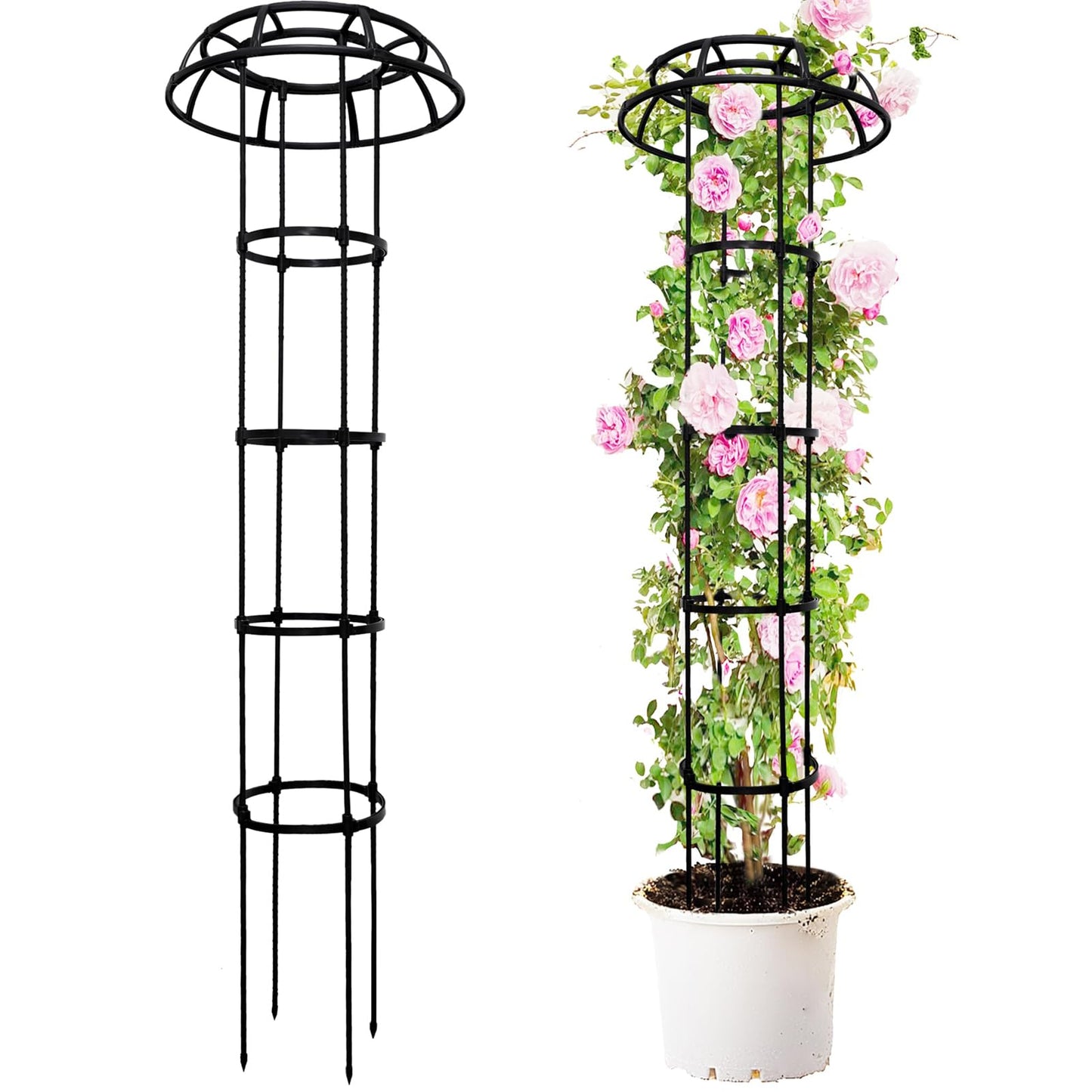 65-Inch Garden Trellis for Climbing Plants,Heavy-Duty Metal Obelisk with Mushroom Top,Stable Support for Potted Clematis,Tomato,Cucumber,Rose,Pea & Vine