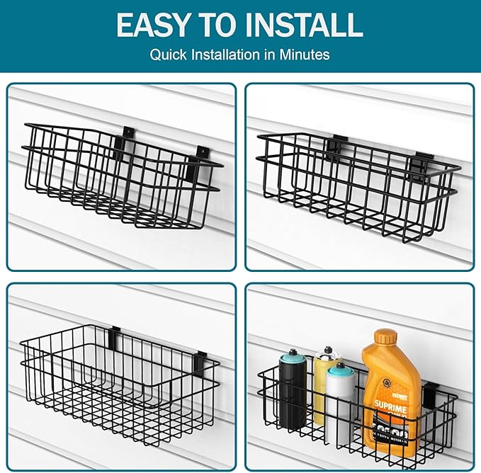 4 Pack Large Size Slatwall Baskets Set, Ventilated Metal Hanging Storage Slat
