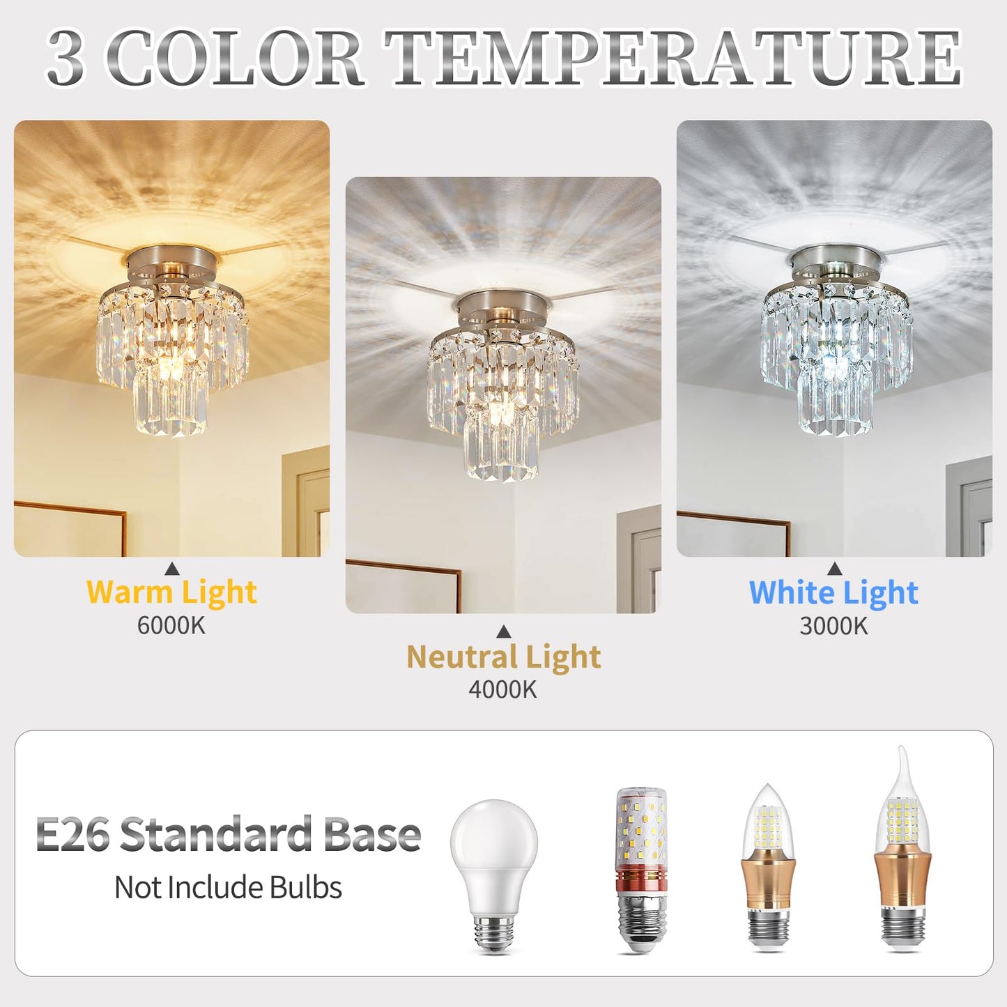 XPEHK Crystal Ceiling Chandelier,Mini Chandelier Light Fixture with K9 Crystals,Brushed Nickel Finish for Living Room Entryway Bedroom Laundry Room,1-Light E26 Base