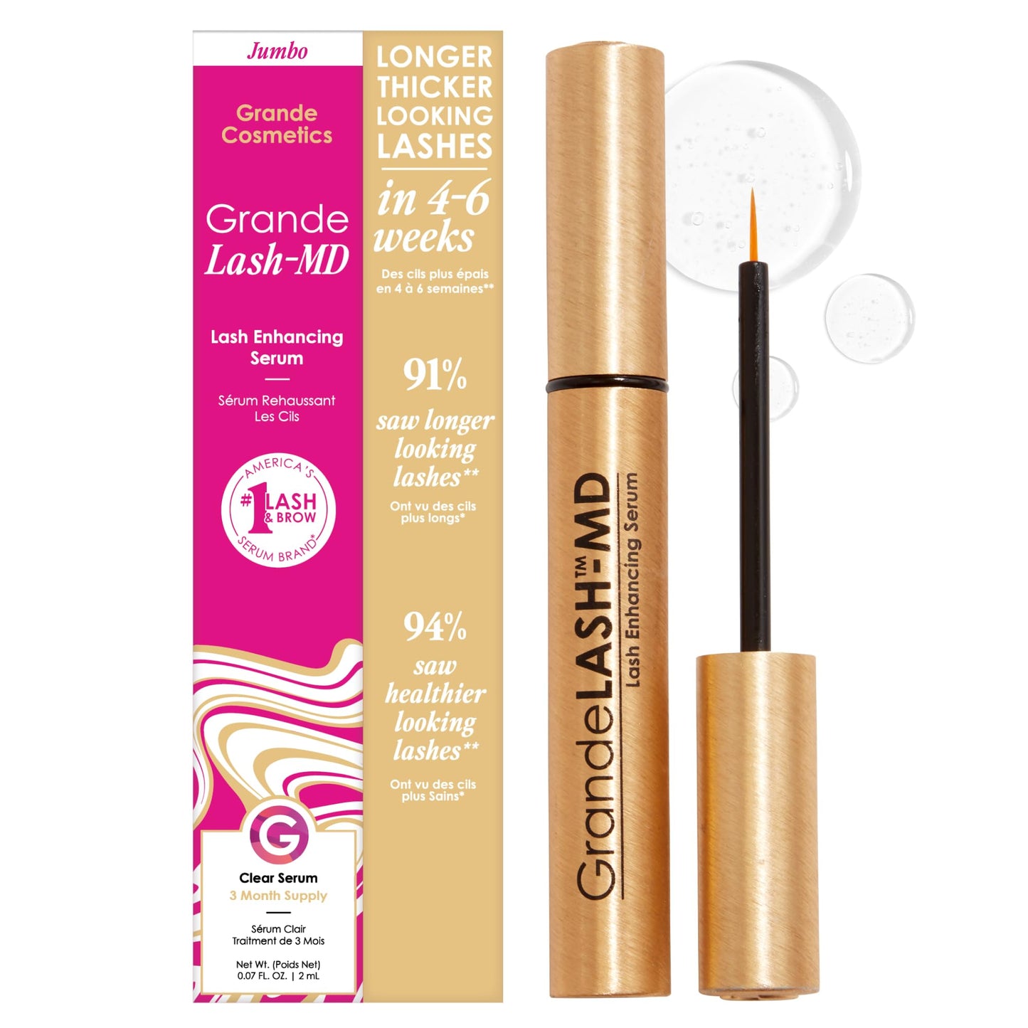 Grande Cosmetics GrandeLASH-MD Lash Enhancing Serum - Award-Winning Formula for Longer, Thicker-Looking Lashes - 4 ml