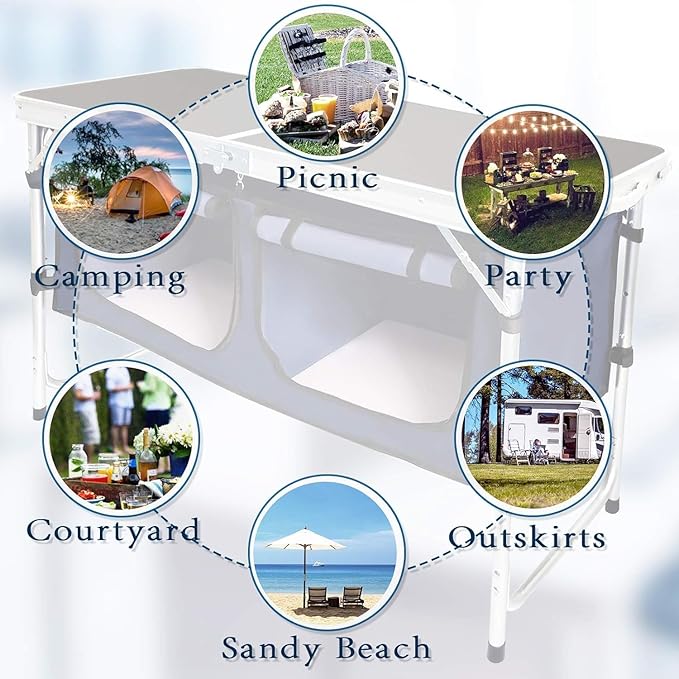 Folding Camping Table with Storage Compartment Aluminum Lightweight Camp