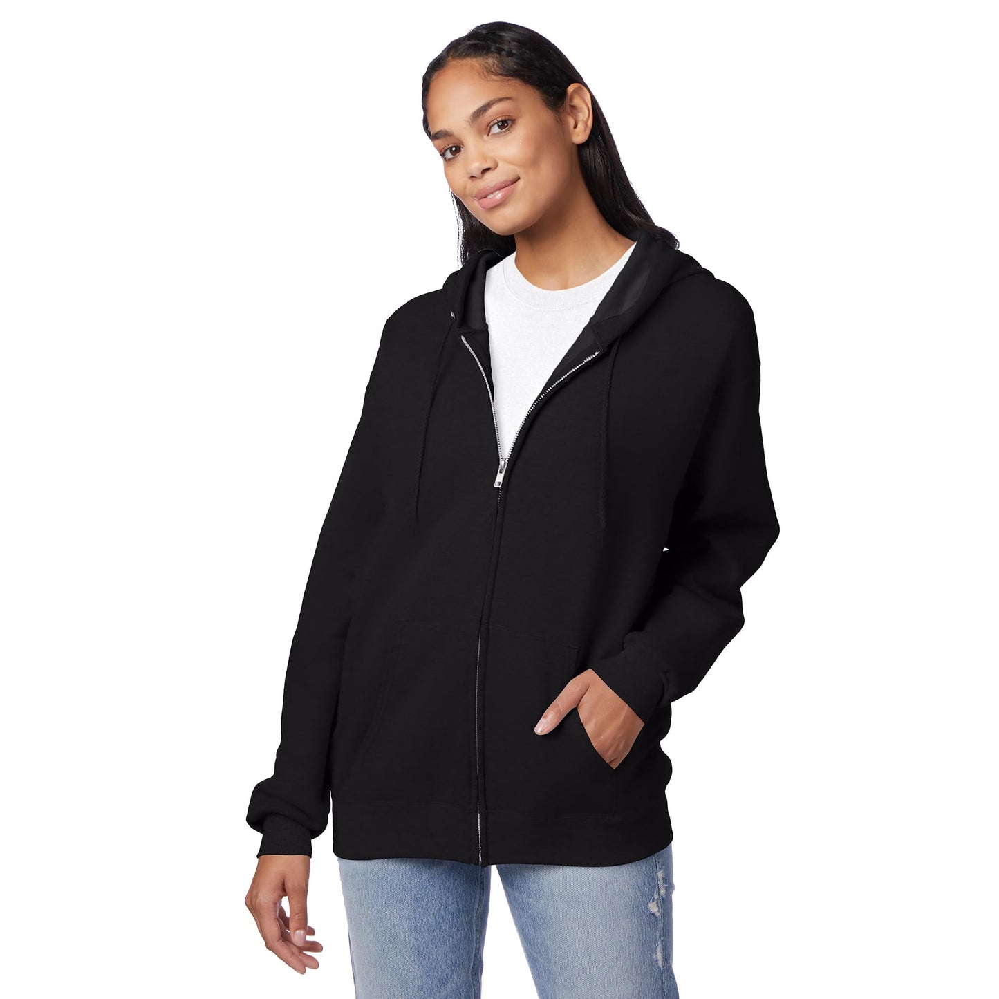 Hanes Mens Hoodie, Ecosmart Fleece Full-zip Zip-up Hooded Sweatshirt For Athletic-hoodies, Black, X-Large US