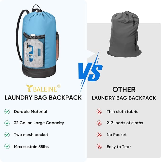 BALEINE 120L Laundry Bag Backpack, 900D Oxford Fabric Large Travel Laundry Bags