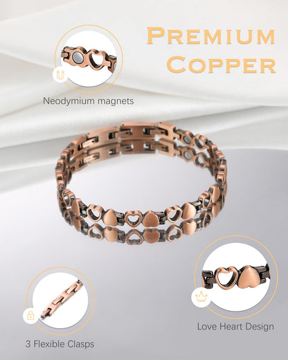 Jeracol Copper Magnetic Bracelets for Women,99.99% Solid Copper Women Wristband with Ultra Strength 3500 Guass Magnets,Adjustable Size Brazaletes with Remove Tool & Gift Box