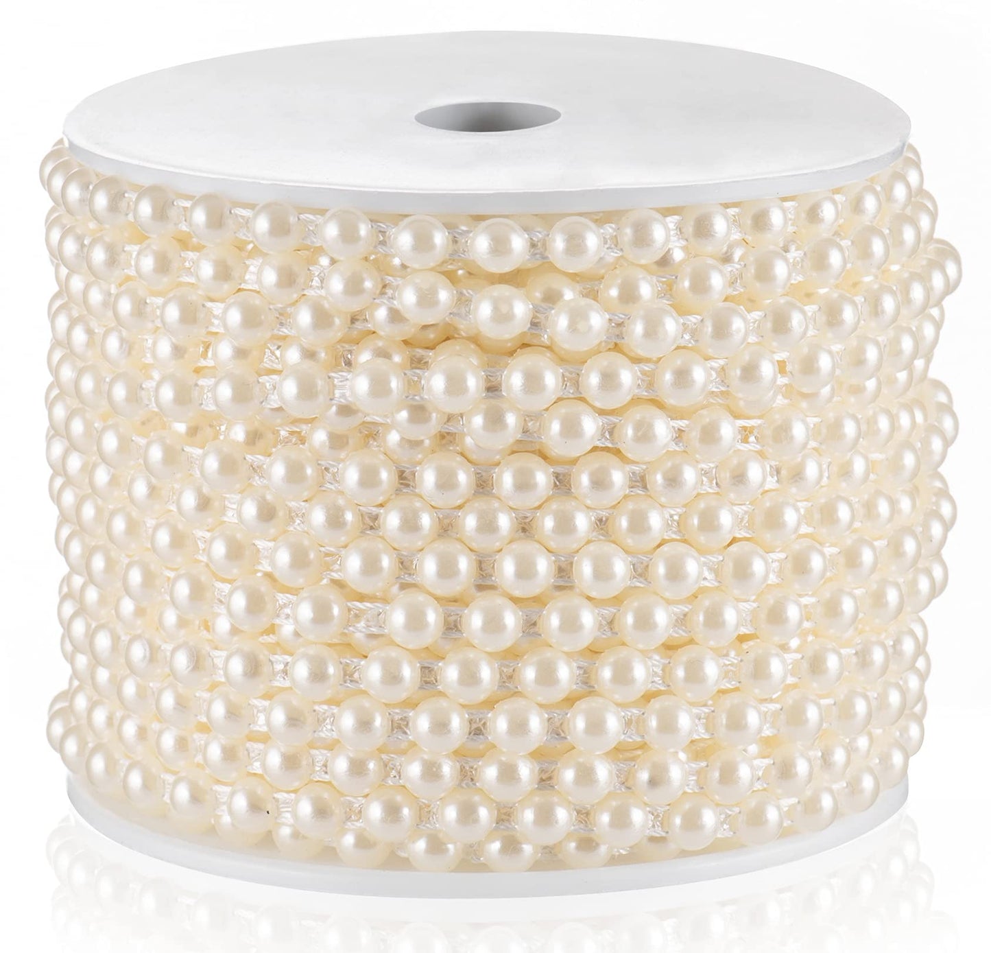 Flat Pearl Garland String 27 Yards, 6MM Half-Round Beaded Spool Roll Crafts for Wedding Decoration (Ivory)