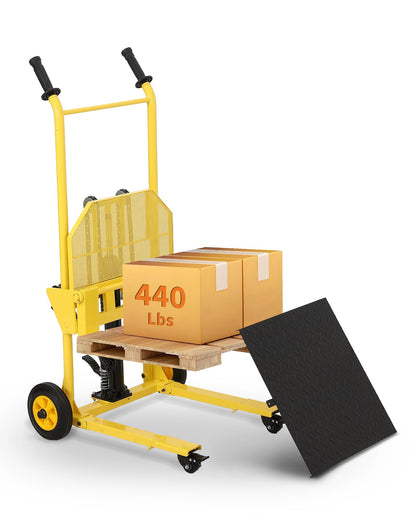 Hydraulic Material Lift, Heavy Duty 440lbs Capacity Pallet Truck Dolly, Lift Table,Fork Lift, 36" Max Lift Winch Stacker,Multifunctional Hydraulic Hand Truck with Steel Platform Board,Adjustable Forks