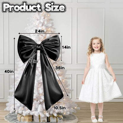 Froova Black Bow Decor, 40 x 24 Inches Large Big Black Bow Party Decorations for Backdrop Birthday Wedding Bride, Huge Satin Ribbon Tie Hanging Wall Decor for Her (Satin, Internal Stability Layer)