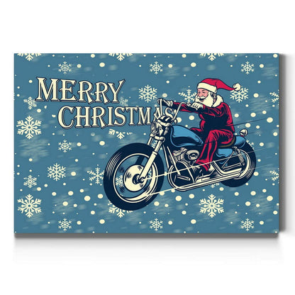 Renditions Gallery Motorcycle Santa Wall Art, Dark Blue, White Snowflake Design, Funny Christmas Decorations, Premium Gallery Wrapped Canvas Decor, Ready to Hang, 8 in H x 12 in W, Made in America