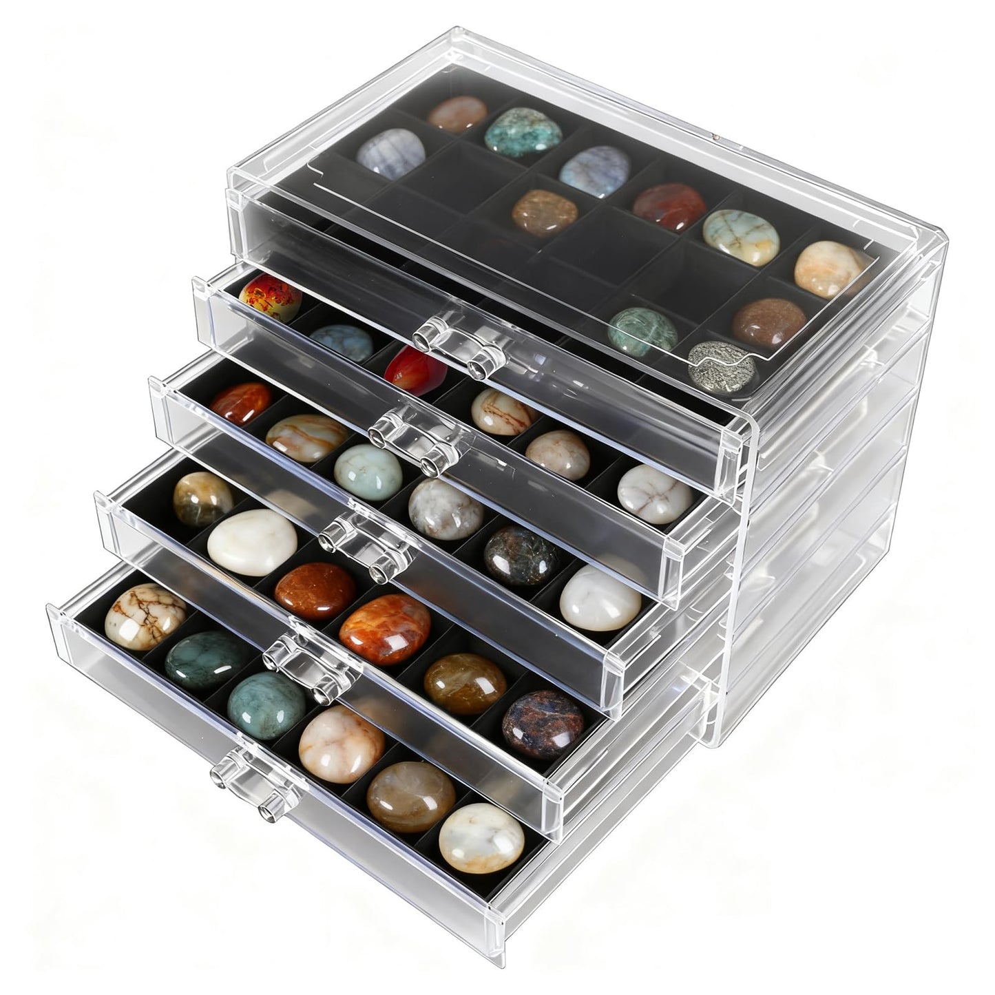 Rock Collection Box, 5 Layer 90 Grids Rock Collection Display Case, Crystal Display Shelf, Rock, Gemstone Display Case, Acrylic Clear Organizer for Gemstone Fossil Stone Display