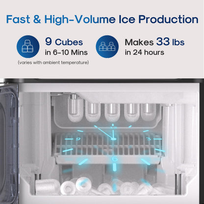 ICEPURE Water Cooler Dispenser with Build-in Ice Maker, Hot and Cold Water Dispenser with Bullet Ice Maker, 33lbs/24H, Child-Lock,Top Loading