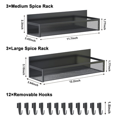 Magnetic Spice Rack for Refrigerator, 4 Pack Magnetic Shelf, Fridge Magnet Organizer with Moveable 8 Hooks, Magnetic Fridge Shelf for Kitchen Organization and Storage (4 Pack)