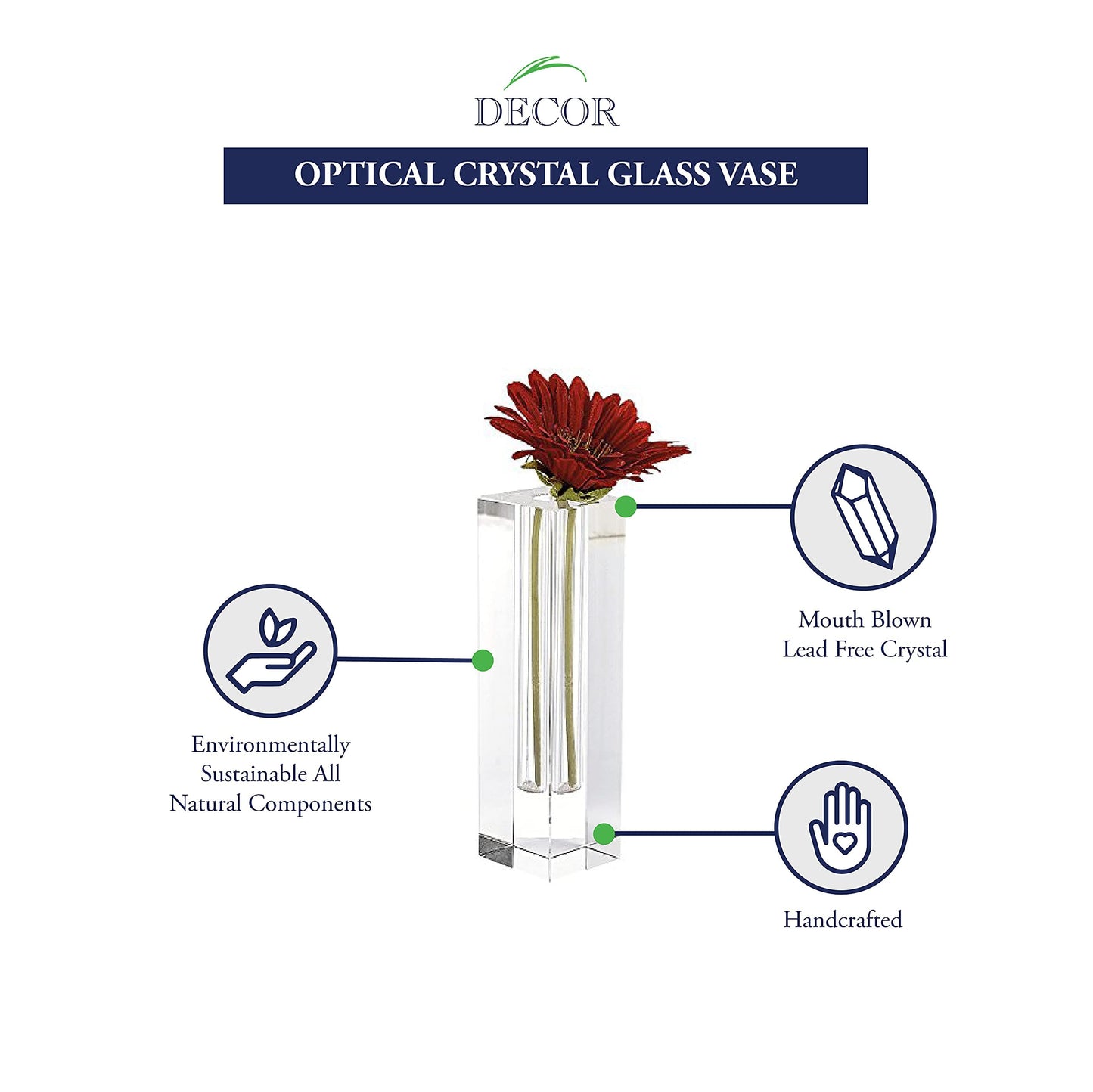 Badash Donovan Crystal Glass Bud Vase - 10" Tall Handcrafted Lead-Free Optical Crystal Glass Vase for Flower Buds & Unique Contemporary Home Decor Accent