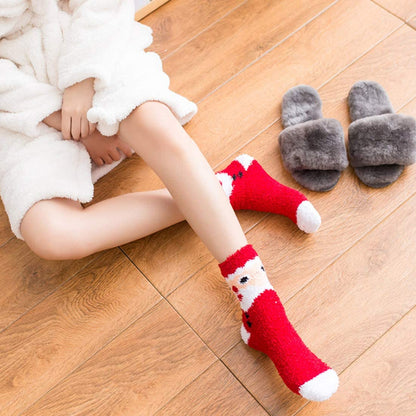Plush Slipper Socks Women - Christmas Warm Fuzzy Crew Socks Cozy Soft 6 Pairs for Winter Indoor