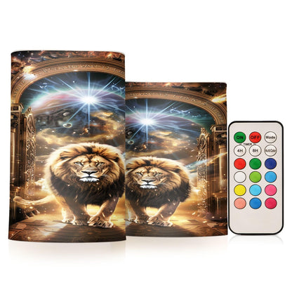 ALAZA Magic Animal Lion Starry Space Flickering Flameless Candles Pillar Led Candles Battery Operated Candles with Remote and Timers Set of 2