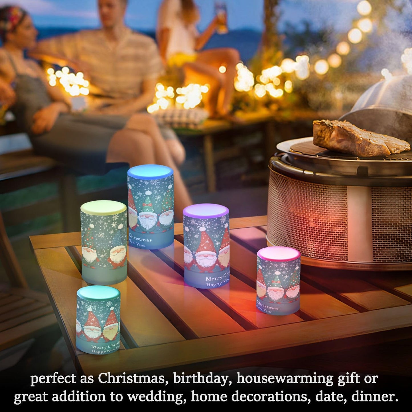 Eionryn Christmas Gnome Snowflakes Blue Flameless Candles Battery Operated LED Candles with Remote Timer Electric Candles for Home Party Decor 2pcs