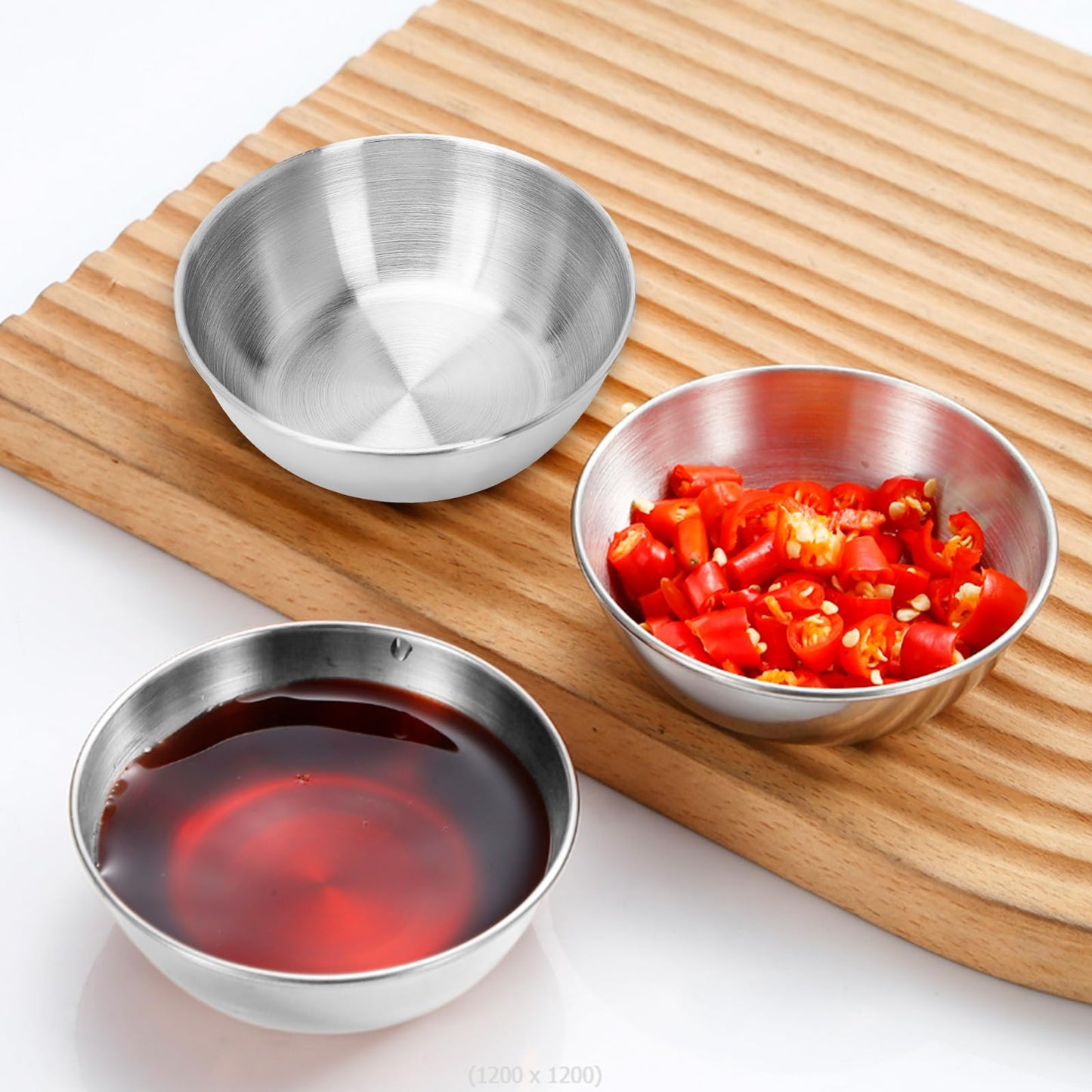 Ipercox 12Pcs Stainless Steel Sauce Dishes, Silver Sauce Dip Bowls, 2 Sizes of Round Metal Bowl Condiment Dishes (3.22inch, 3.46inch)