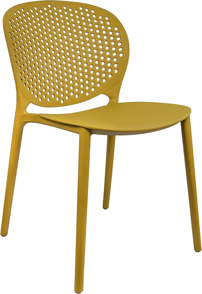 2xhome Set of 2 Patio Dining Chairs | Modern Stackable Outdoor Pool Side Chair | Weather Resistant Plastic for Yard, Porch, Balcony, Kitchen, Yellow