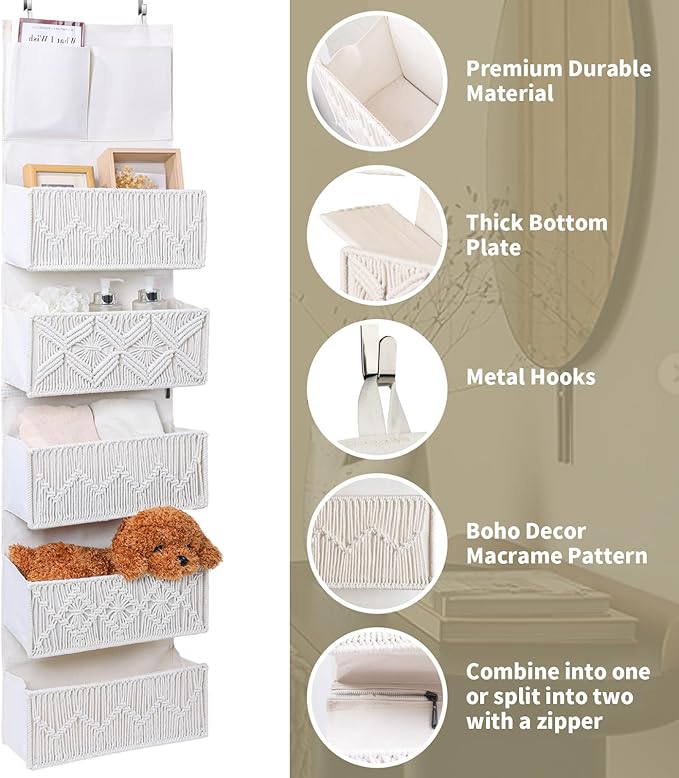 ANTIS'S HOME Over the Door Organizer Macrame Boho Nursery Storage