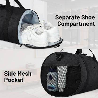 MIER Gym Bag Round Duffle Bag with Shoe Compartment & Wet Pocket, Lightweight Carry on Duffel for Men Women Workout Fitness Travel Sports, 24L, Black