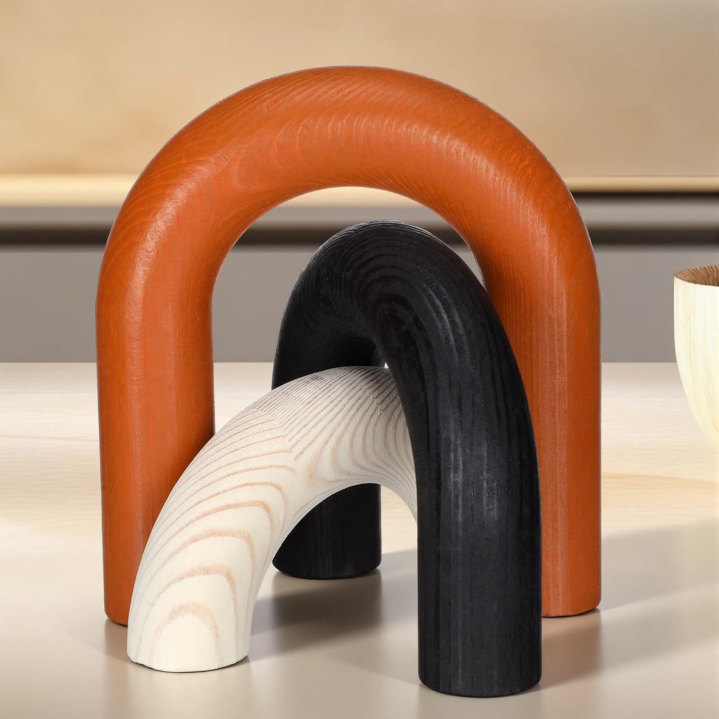Yousoontic 3 Pcs Modern Table Decor Wooden Arch Shelf Decor Cream Black Red Brown Wood Accents for Coffee Table Bookshelf Console Living Room Entryway Farmhouse Home Decoration