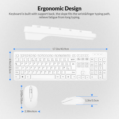 Wireless keyboard and Mouse,Rii RK200 Standard Full Size Keyboard and Mouse 104 Keys for Work Office Home UK Layout (AAA Batteries not Include)-White