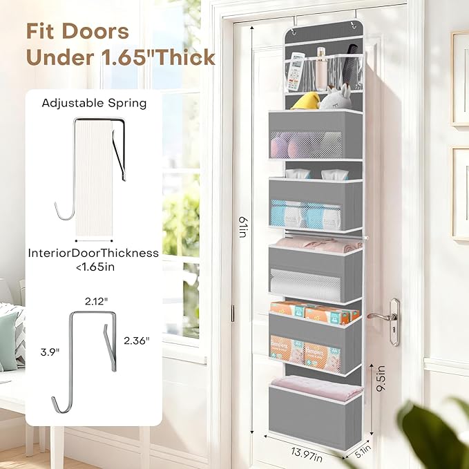 SpaceWhisper Over the Door Organizer, 6 Large Pocket Hanging Storage Organizer
