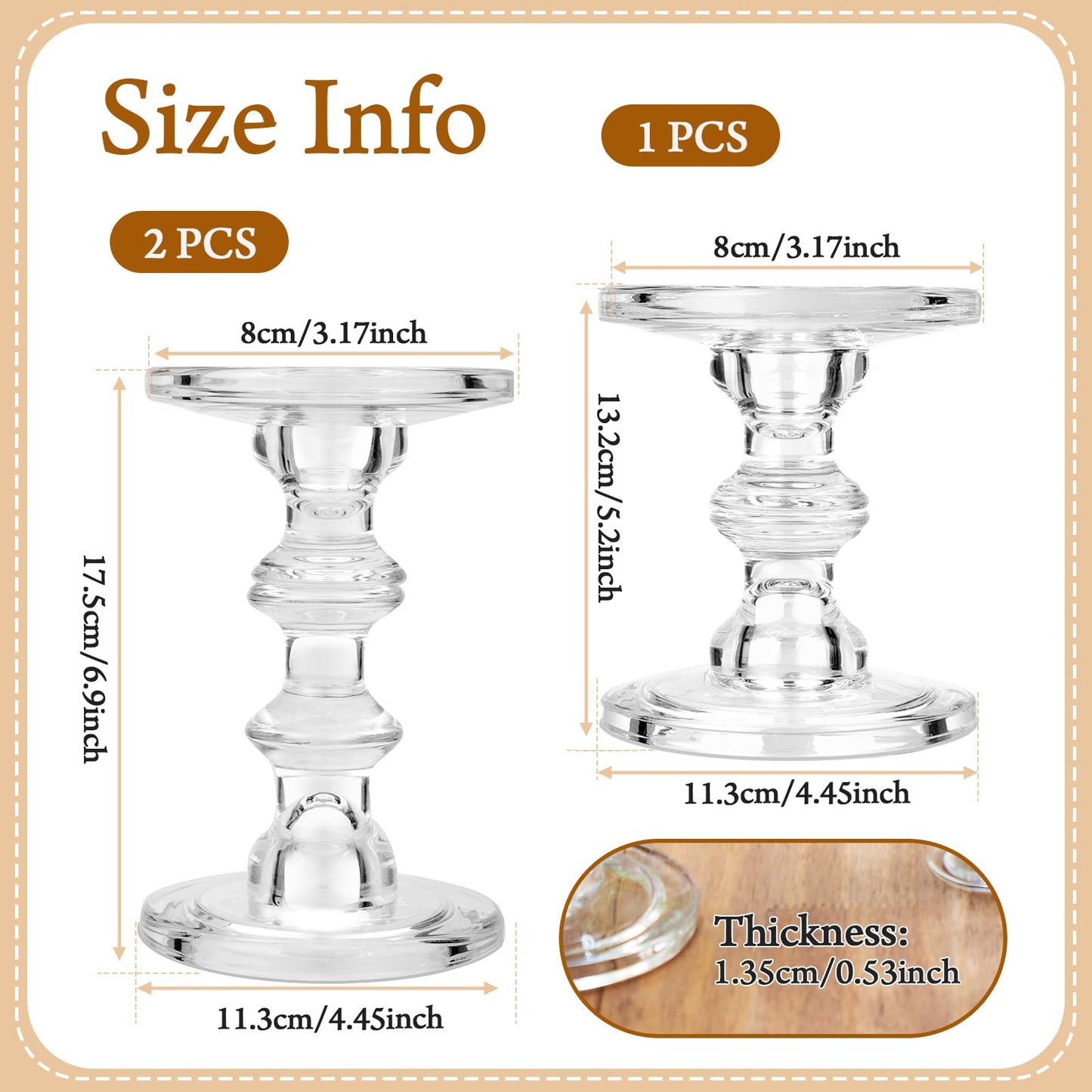 CHILL RECIPE Glass Candle Holder Set of 3, Big Heavy Tall Crystal Candlestick Holder for Pillar Candles Taper Candles, Christmas Decoration Wedding Table Dinning Church Centerpiece