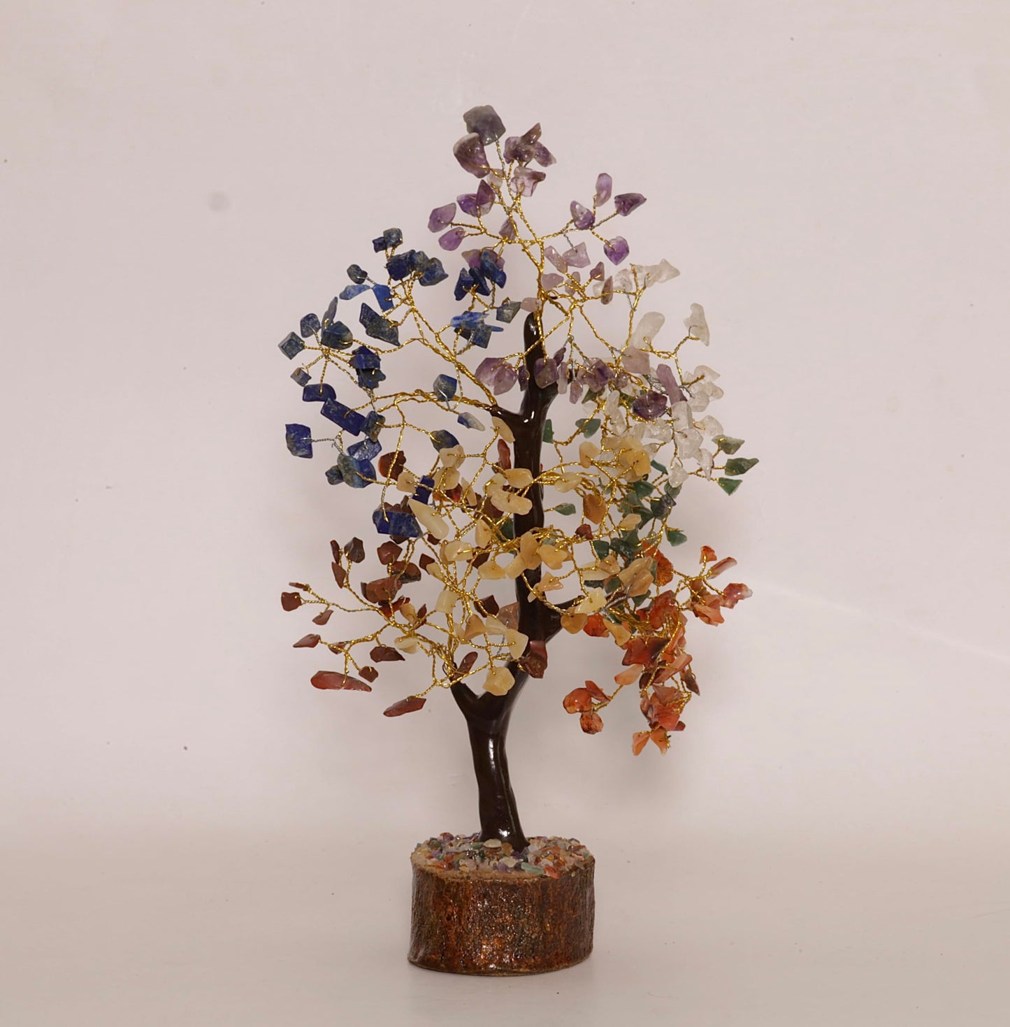 Pristine Gemstones 7 Chakra Tree of Life Crystal Feng Shui: Home and Office Decor. (7 Chaka, Equilibrium, Resin Trunk, Wood Base, 250 Chips). February, April, and July Birthstones.