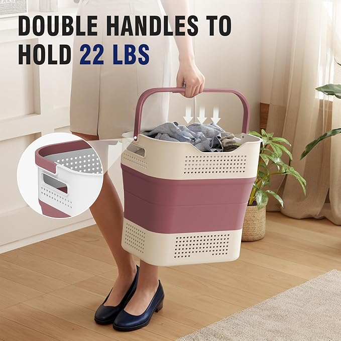 TECHMILLY Collapsible Plastic Laundry Basket Hamper