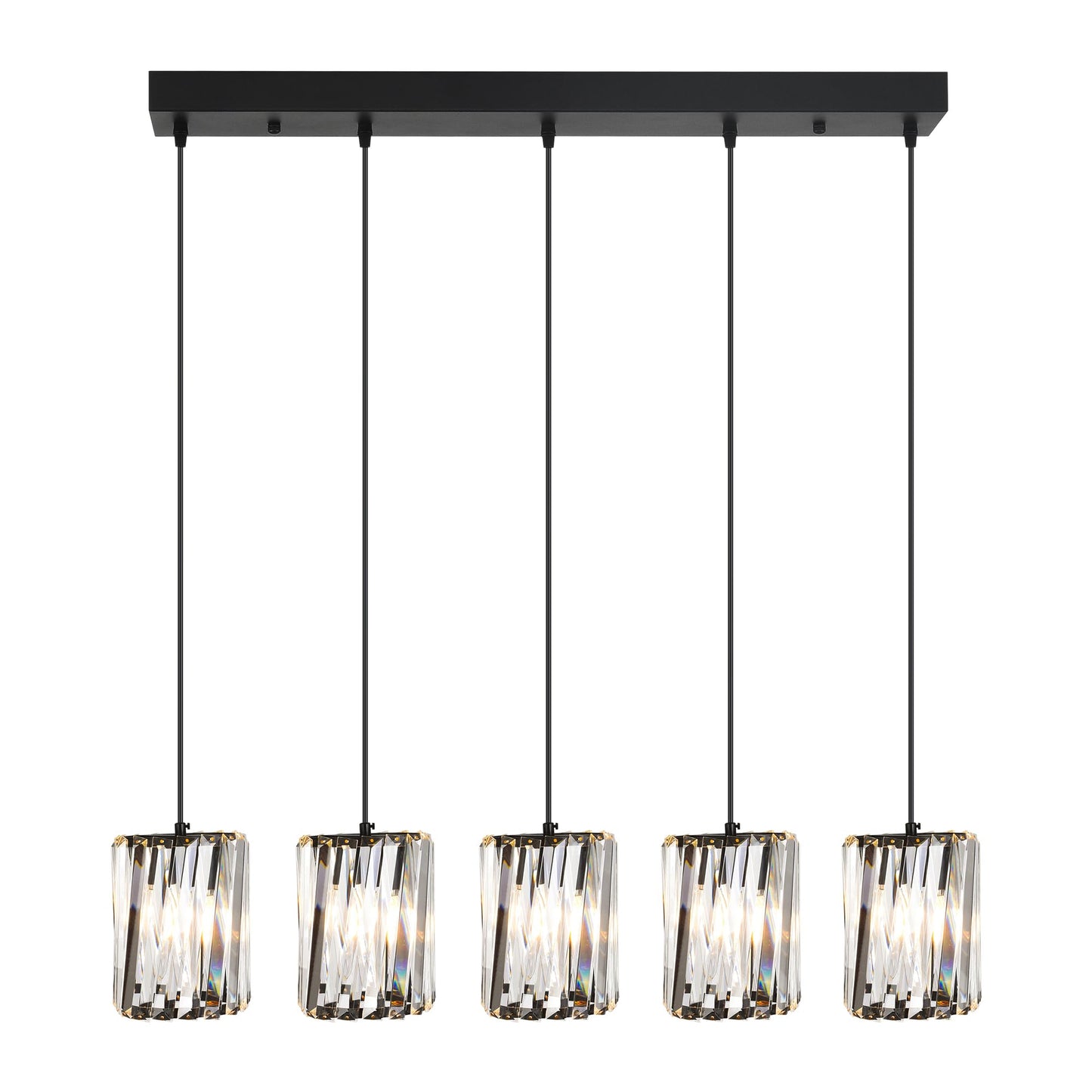 BESTWEST Linear Crystal Chandelier 5-Light Black, K9 Crystal Island Pendant Lighting Large Rectangular Ceiling Light Fixture, Adjustable Hanging Light for Kitchen Island Dining Room Living Room, E26