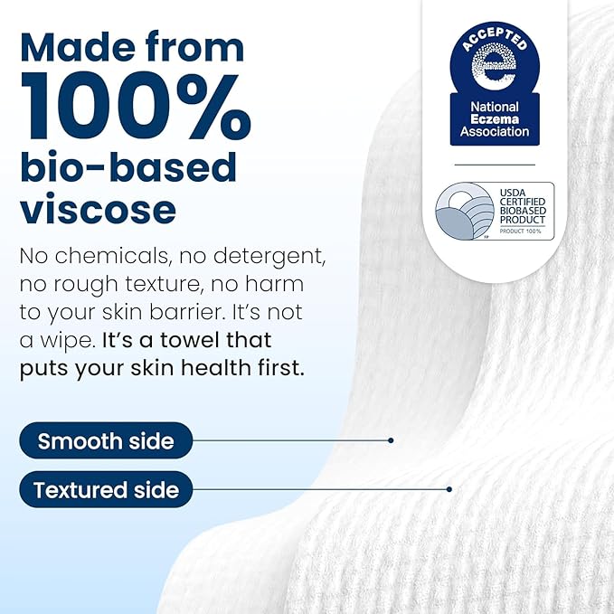 Clean Skin Club Clean Towels®, 100% USDA Biobased Face Towel, Disposable Face