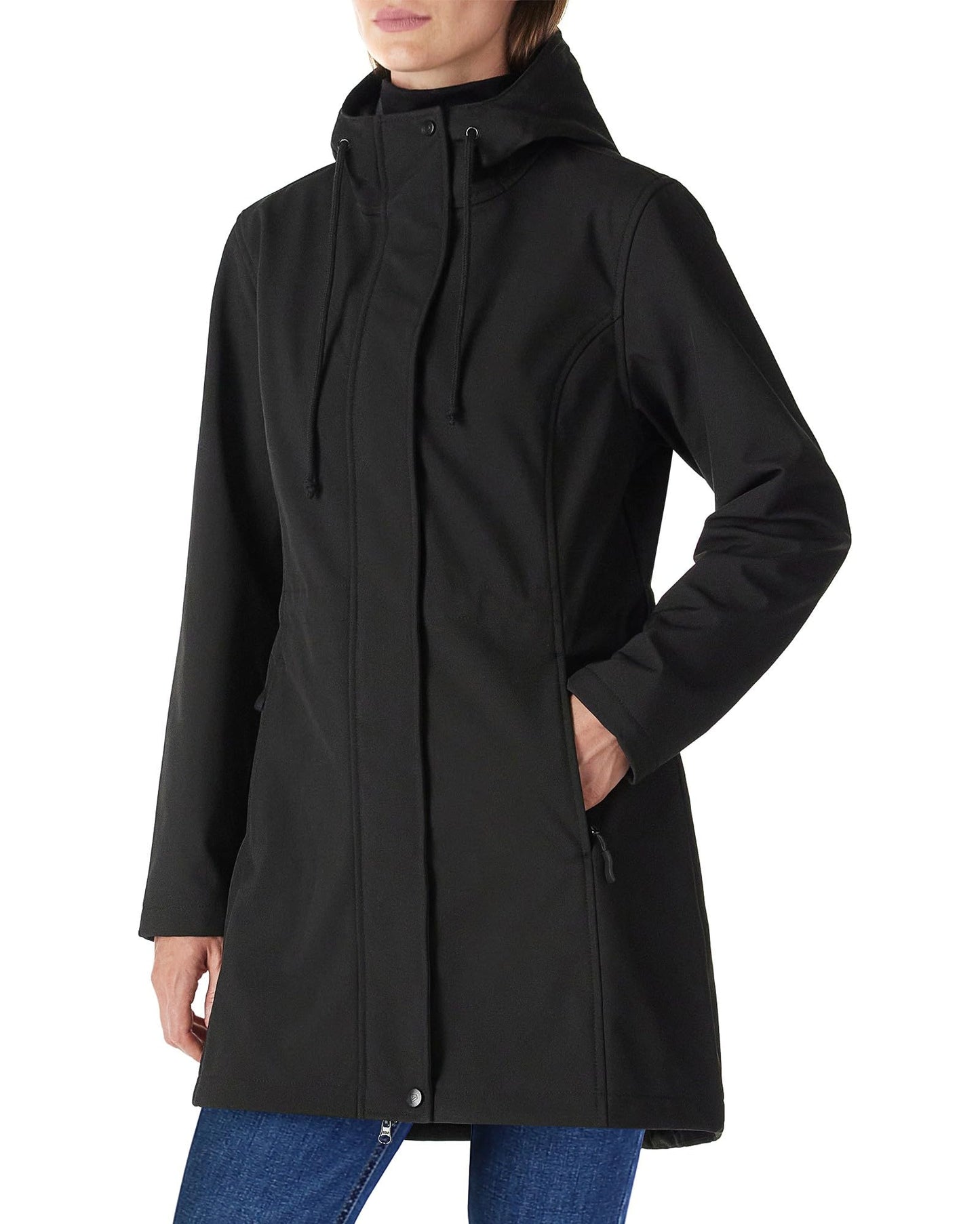 Outdoor Ventures Softshell Jacket Ladies Rain Jacket Functional Lightweight Rain Coat Windbreaker Waterproof Hiking Jacket Breathable Outdoor Jacket with Hood for Spring Fall Winter Black M
