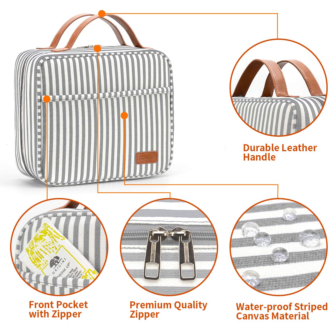 Hanging Travel Toiletry Bag, Large Capacity Wash Bag Waterproof Cosmetic Bag Makeup Organizer with 4 Compartments & 1 Sturdy Hook for Women/Men