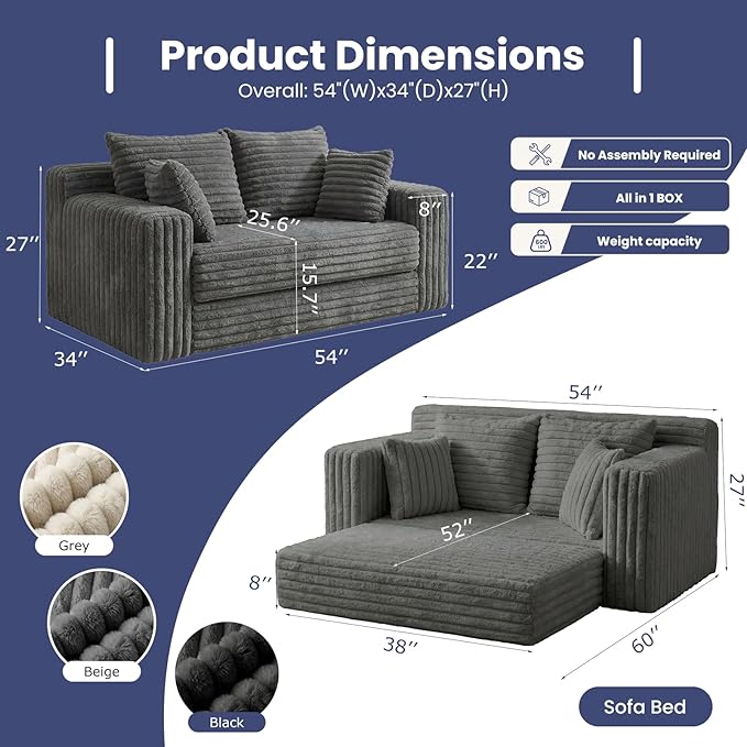 3-in-1 Convertible Sofa Bed: Boneless Loveseat Sleeper & Folding Couch Bed