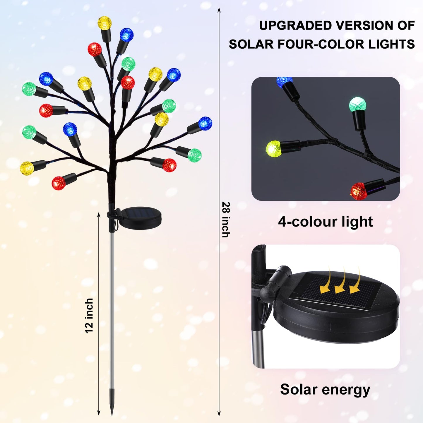 Glooglitter 2 Pcs 40 LED Christmas Solar Pathway Lights Outdoor Decoration 28" Christmas Yard Stake Light Waterproof Solar Xmas Decoration 8 Modes Pineapple Ball Tree for Walkway Path Garden Patio