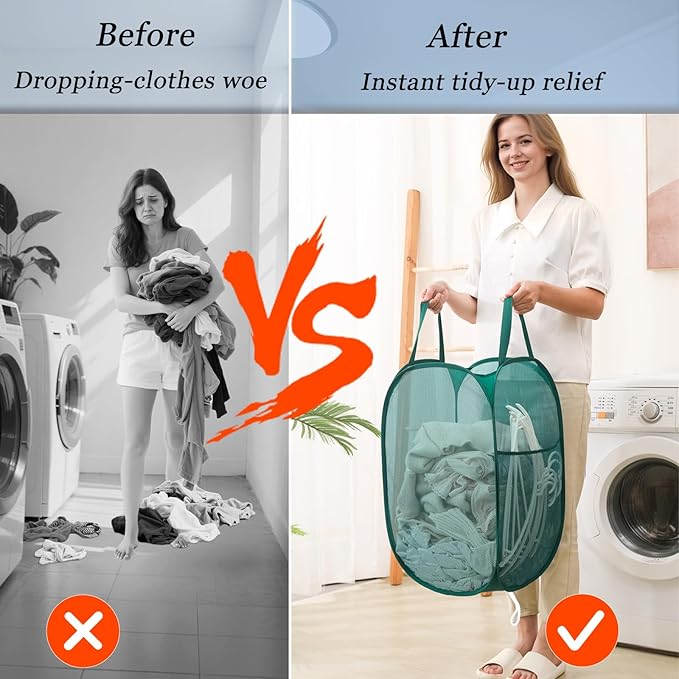 Collapsible Laundry Basket 2 pack, Mesh Pop Up Laundry Hampers