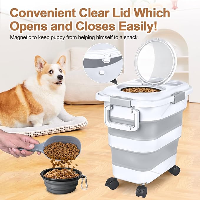 Dog Food Storage Container, 10-20 lbs Airtight Collapsible Cat Food Storage