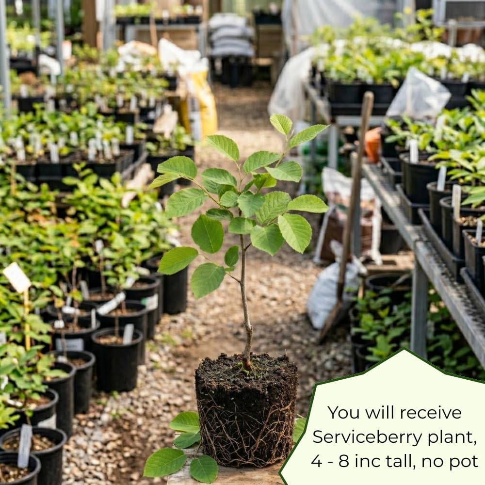 Serviceberry Tree Live Plant, Edible Serviceberry Plant, 5-9 Inc Tall, Sweet Berry Shrub for Outdoor Garden