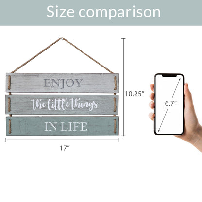 Barnyard Designs Enjoy The Little Things In Life Quote Wall Decor, Decorative Wood Plank Hanging Sign 17” x 10.25”