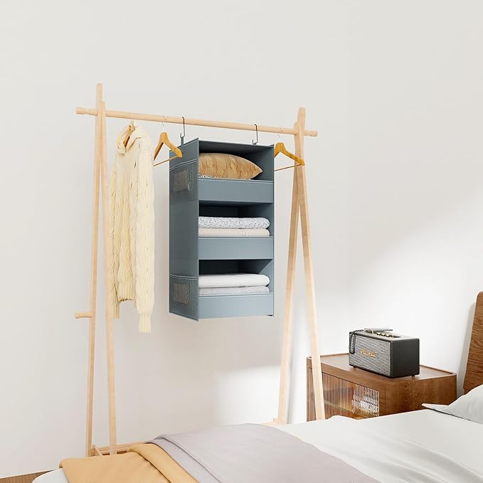 3-Shelf Hanging Closet Organizer and Storage, Foldable Hanging Closet Shelves