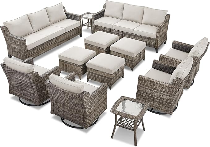 12 Piece Patio Furniture Set-High Back Outdoor Furniture Set Sectional Sofa
