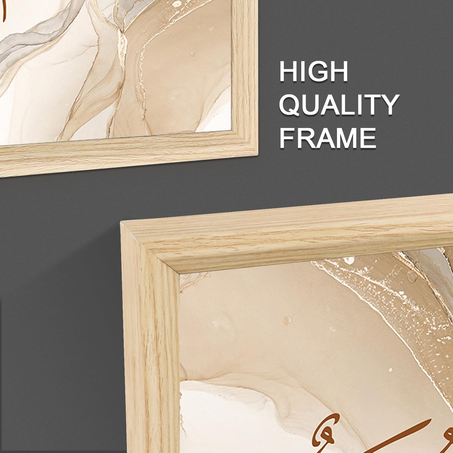 3 Pcs Framed Canvas Wall Art Gray Beige Marble Canvas Prints Muslim Arabic Islamic Calligraphy Ayat Al Kursi Pictures for Living Room Bedroom Hallway Wall Decor 90x40cm(12"x16"x3pcs) (No Plexiglass)