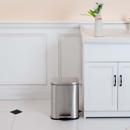 Amazon Basics Smudge Resistant Rectangular Trash Can With Soft-Close Foot Pedal, Brushed Stainless Steel, 50 Liter/13.2 Gallon, Satin Nickel Finish, 16.7"L x 14.7"W x 25.9"H