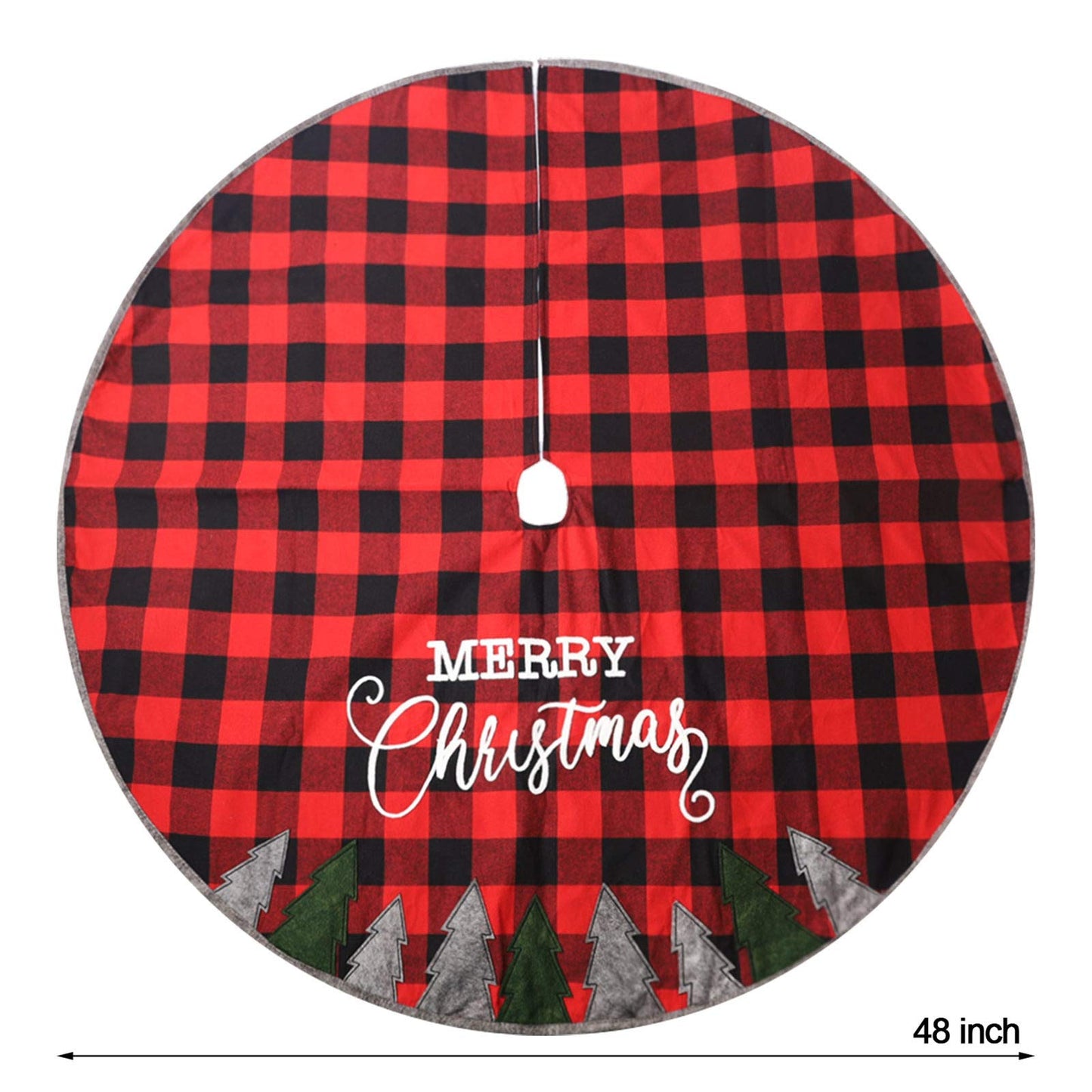 Juegoal 48 Inch Christmas Tree Skirt, Soft Red and Black Plaid Christmas Tree Mat for Xmas Party Decoration, Christmas Tree Holiday Decor