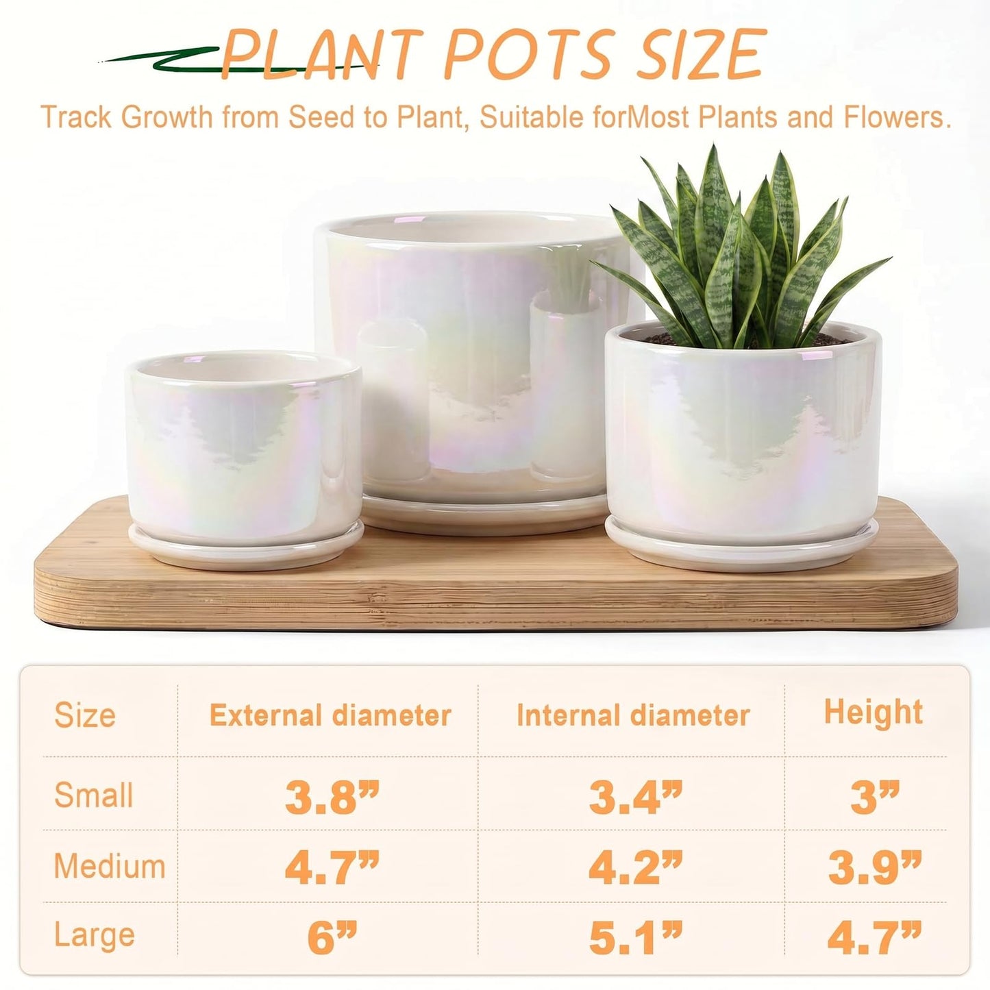 EFISPSS Plant Pots, 4+5+6 Inch Pots for Indoor Plants,Ceramic Planter Pot with Drainage Hole,Flower Pots for Succulent Cactus,Set of 3 - Rainbow Pearl Glaze