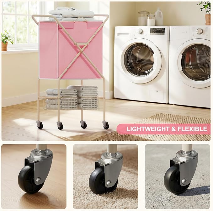 Convenient Laundry Basket with Wheels, Heavy Duty Dirty Clothes Laundry Hamper
