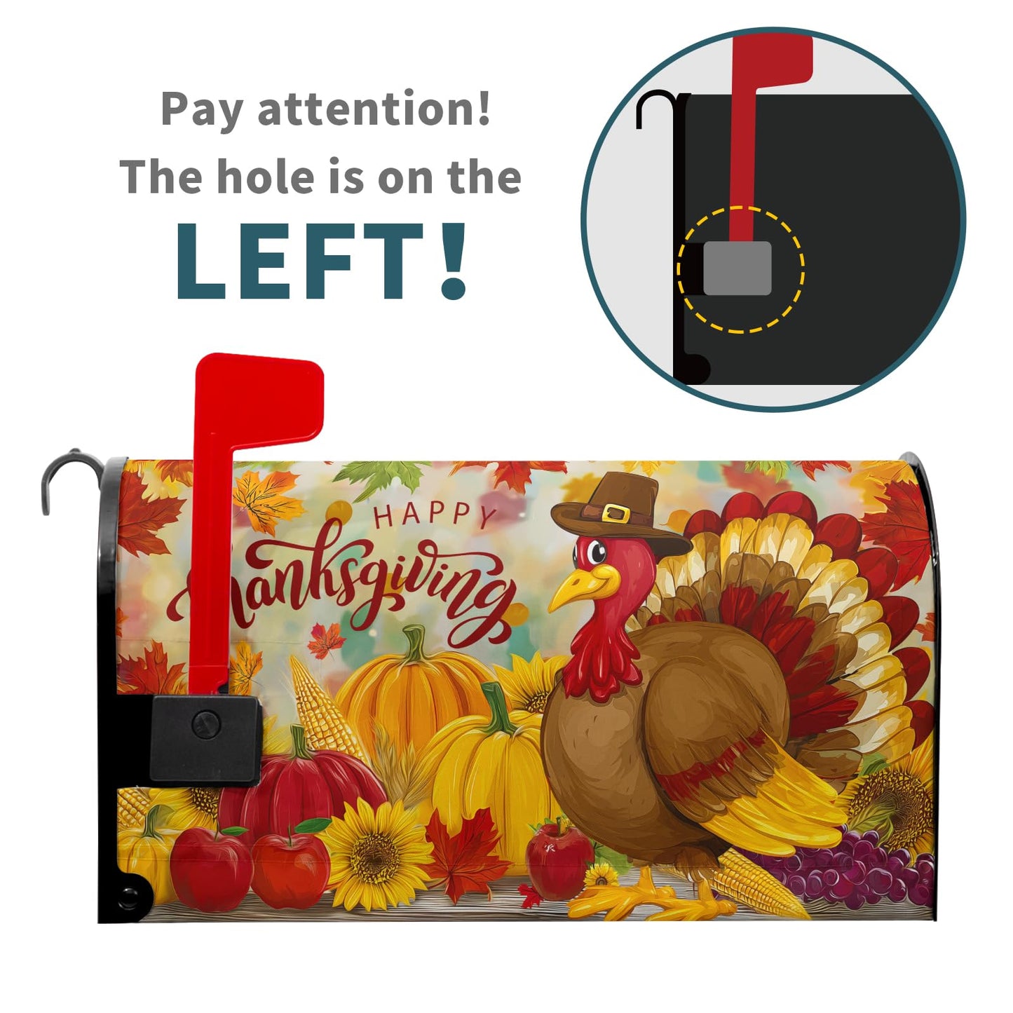 Autumn Thanksgiving Turkey Pumpkin Mailbox Cover Magnetic Large Size 25x21 Inch Fall Mail Box Cover Happy Thanksgiving Day Post Box Cover Wrap for Seasonal Farmhouse Garden Yard Outdoor Decoration