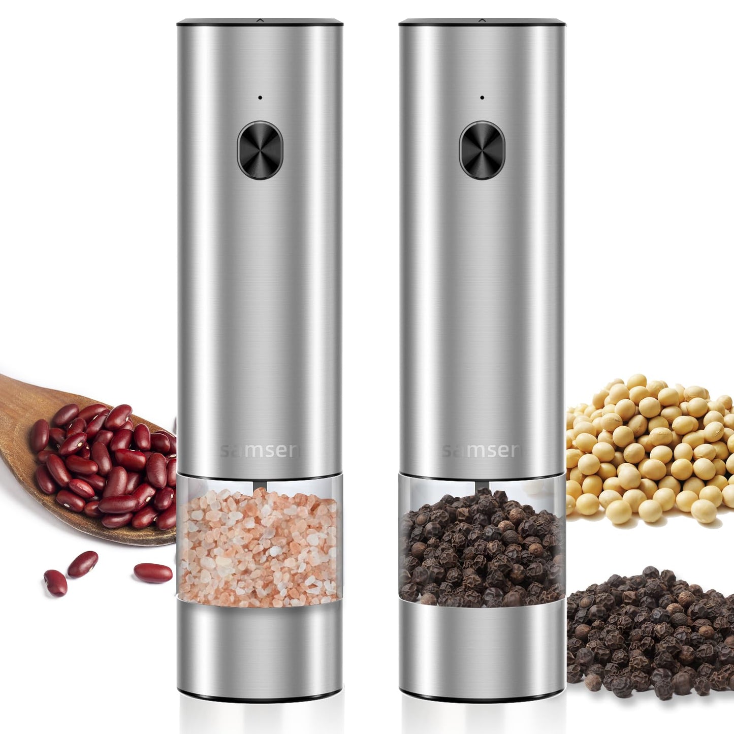 Electric Stainless Steel Pepper & Salt Grinder, Battery Operated, Pack of 2